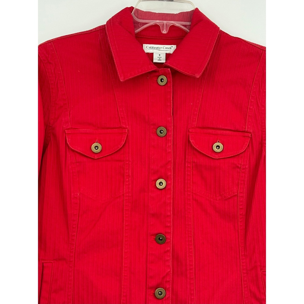 Coldwater Creek Women's Cotton Red Denim Button‎ Down Jacket 8 Casual Preppy Y2K - Picture 3 of 15